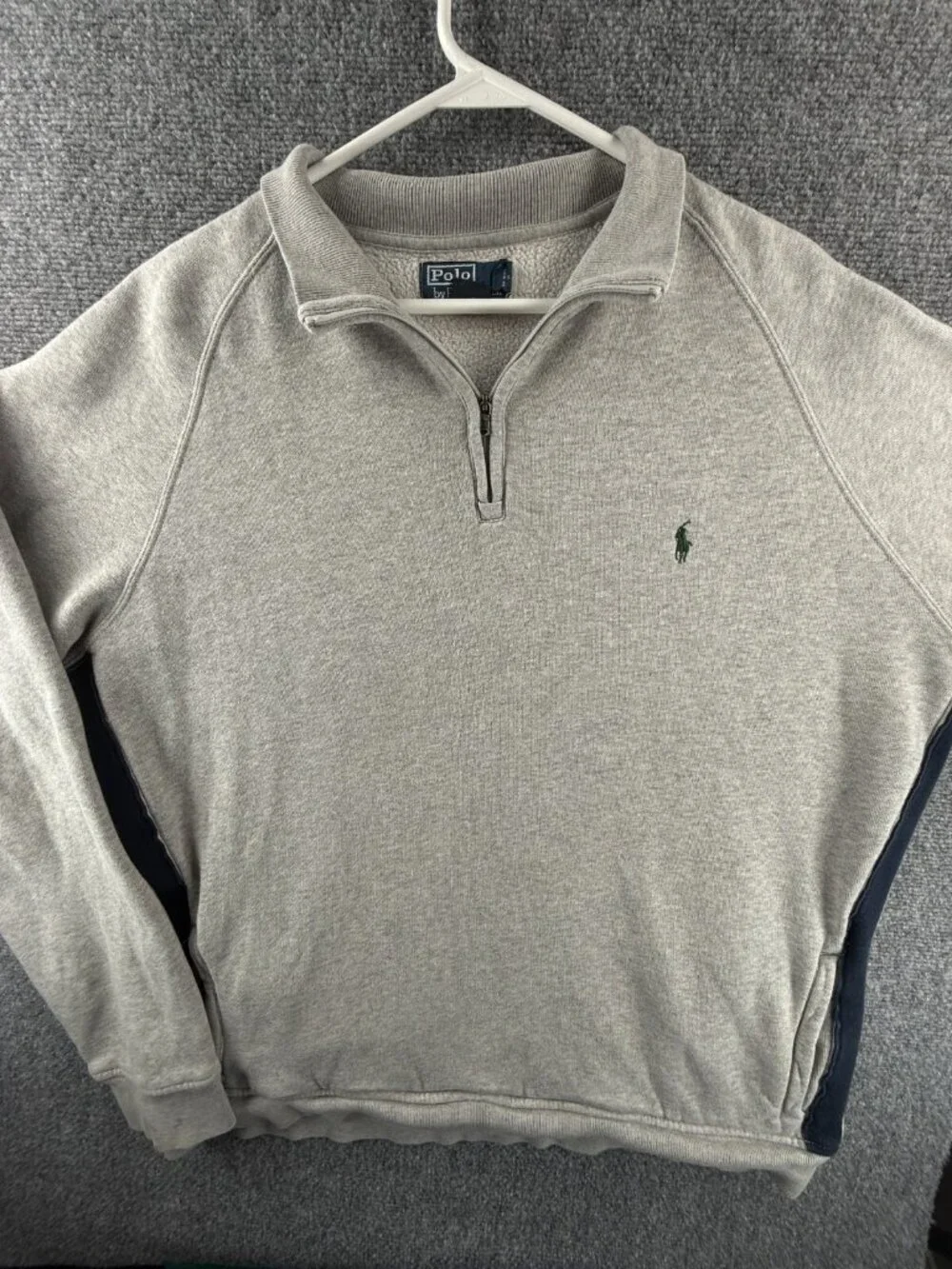 Polo Ralph Lauren Sweater 1/4 Zip XXL Contrast Trim Cotton Acrylic Blend Gray